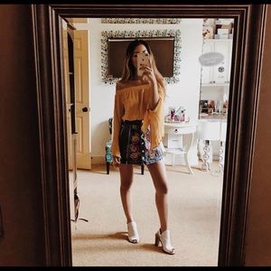 Floral button front denim skirt